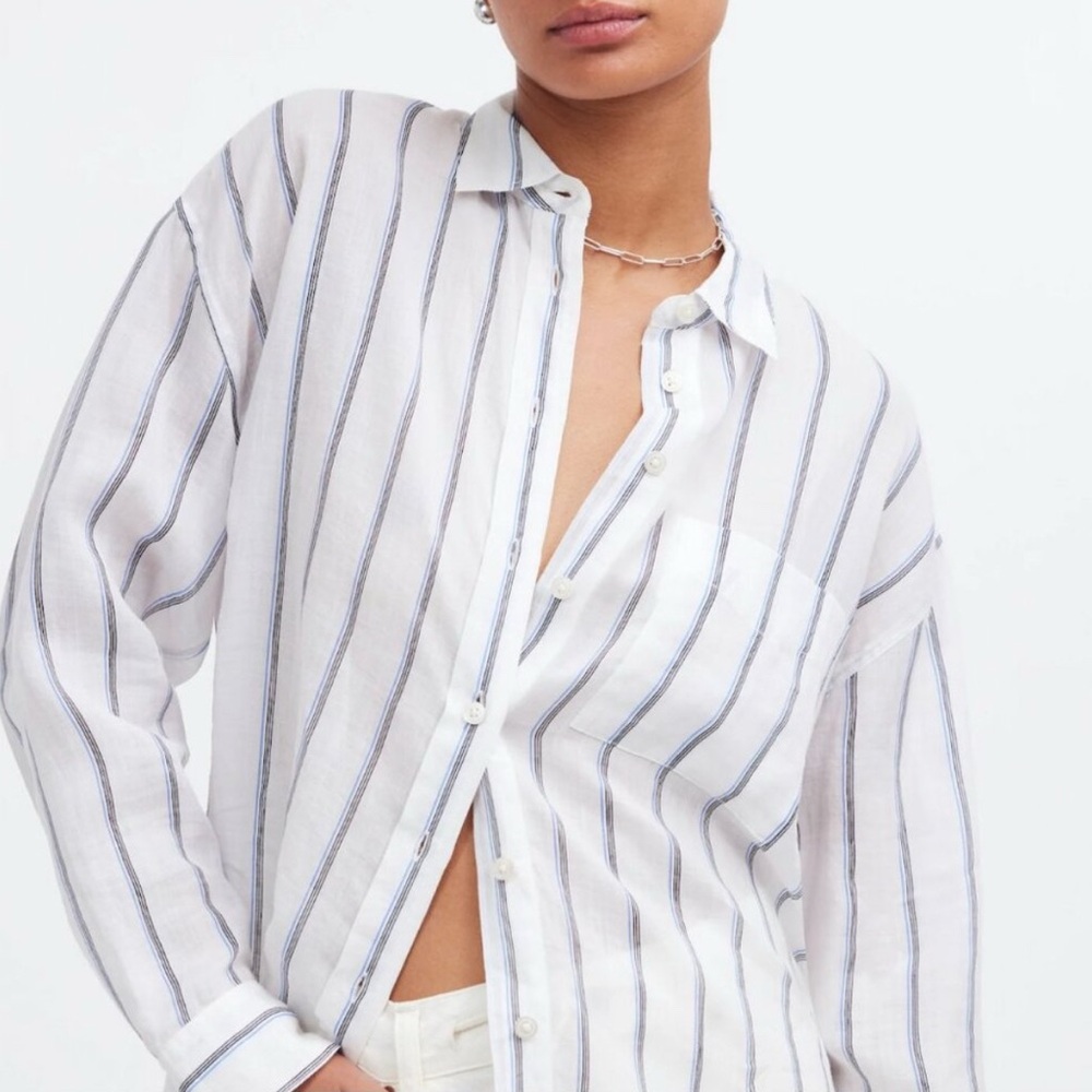 Madewell The Oversized Shirt in Stripe Ramie - sz L